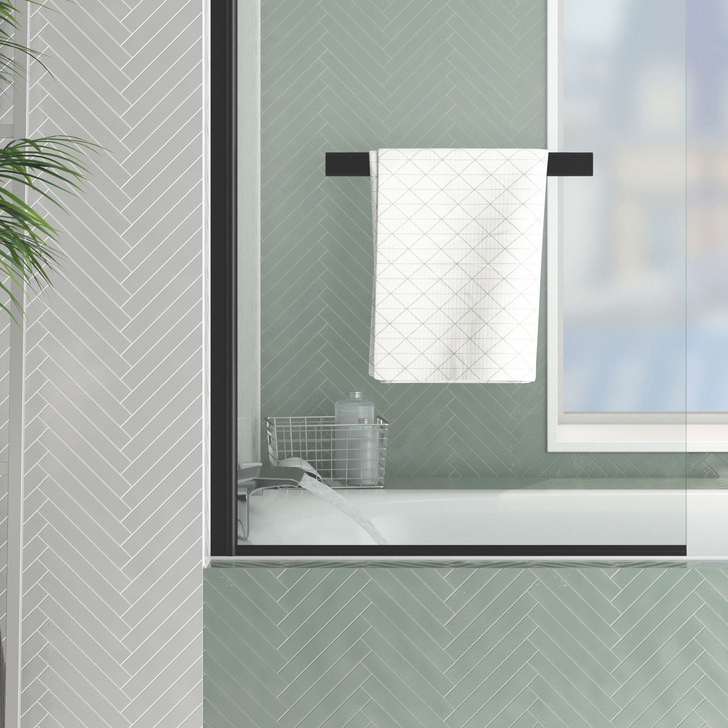 Pare baignoire Rabattable avec porte-serviette 70x120 cm - Profilé Noir Mat - Verre 4 mm - 8