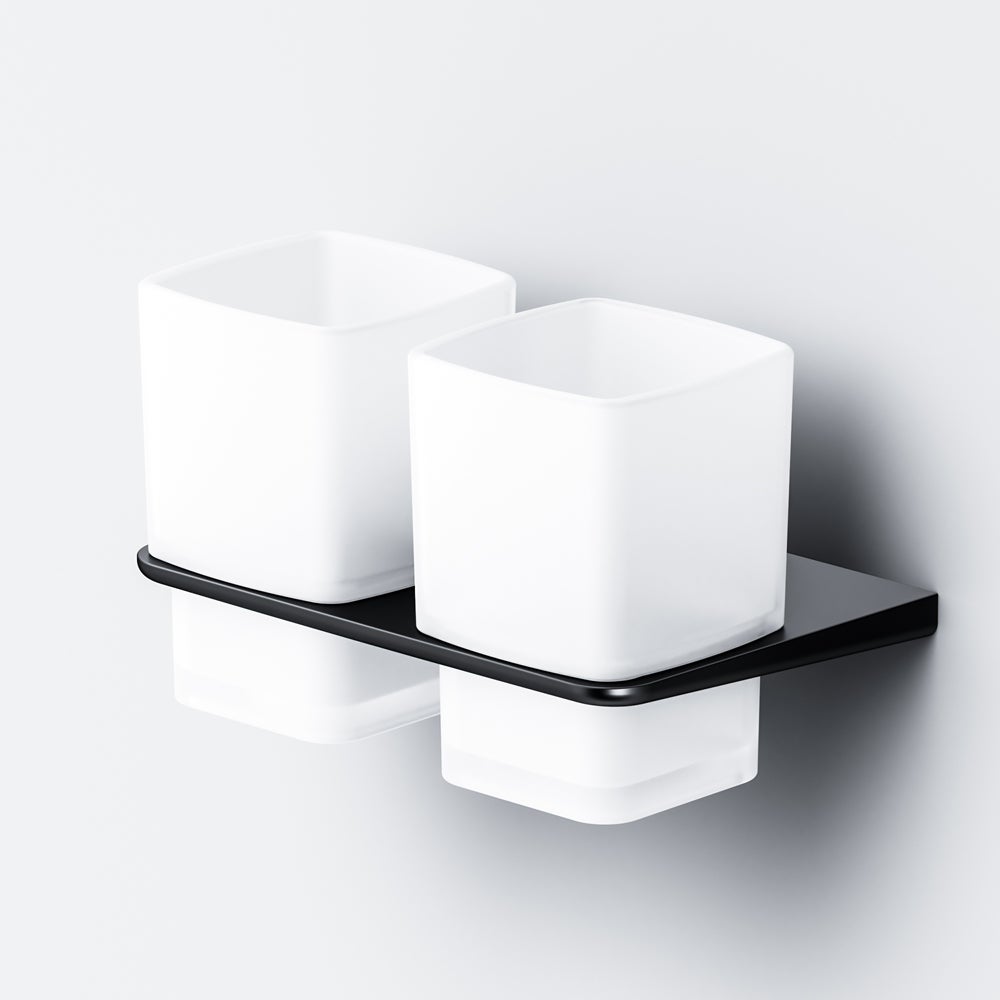 AM.PM Gobelet double verre avec support mural, Noir - 4