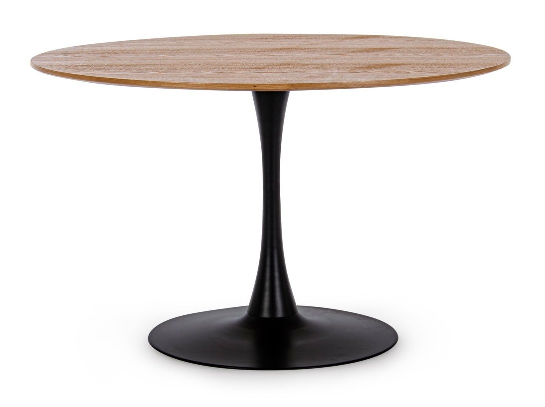 Okrągły stół Bloom Top Fornir D120 cm z czarnym stalowym blatem i efektem drewna
