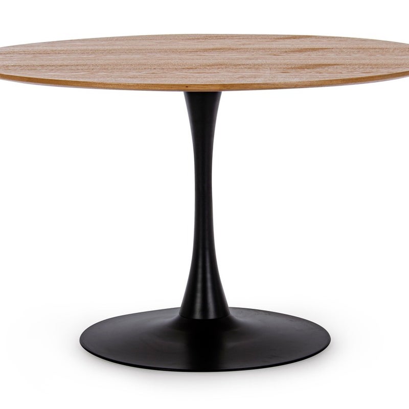 Okrągły stół Bloom Top Fornir D120 cm z czarnym stalowym blatem i efektem drewna