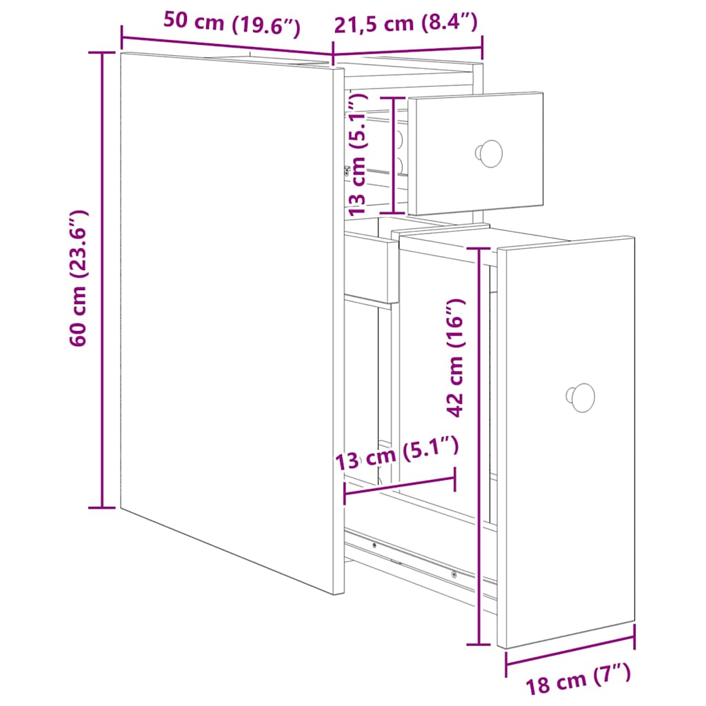 Armoire de salle de bain étroite avec roulettes chêne artisanal vidaXL - 3
