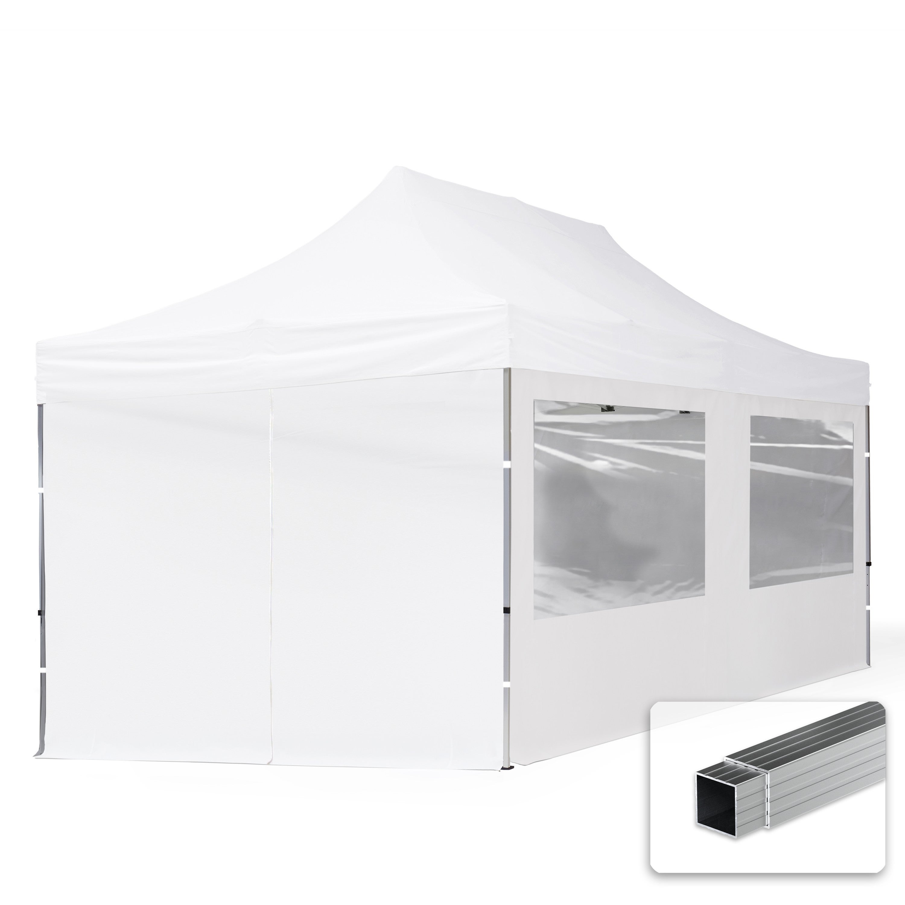 3x6 m Namiot Ekspresowy, ECONOMY Alu 32mm, ze ścianami bocznymi, okna panoramiczne, biały