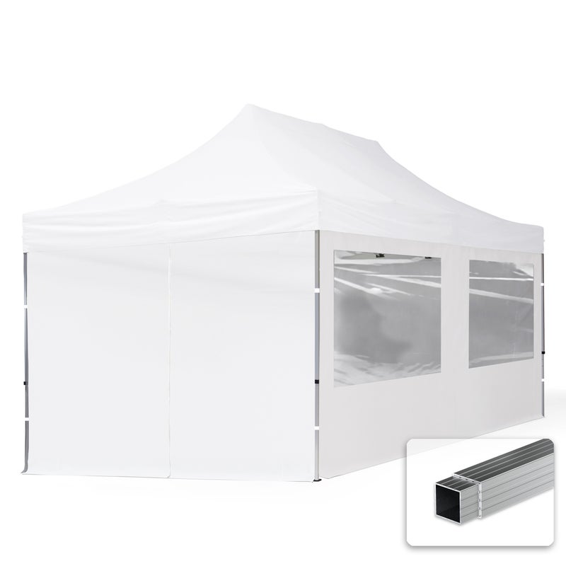 3x6 m Namiot Ekspresowy, ECONOMY Alu 32mm, ze ścianami bocznymi, okna panoramiczne, biały