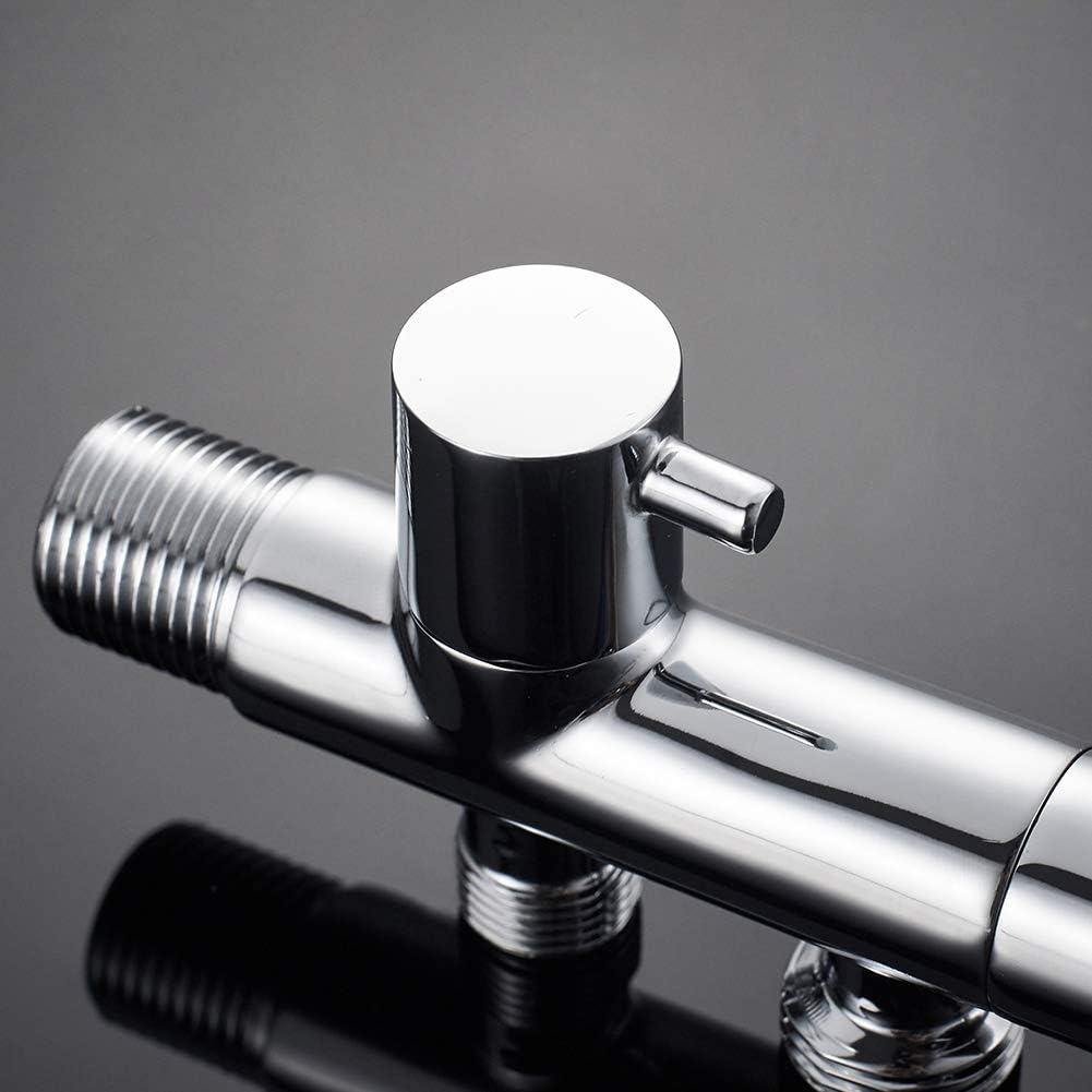 Robinet d'angle 2 sorties chromé - Haute qualité - Pour lave-linge, toilette, chauffe-eau - Filetages 1/2