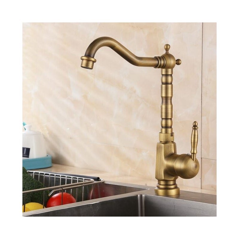 Bateria umywalkowa Retro Bronze z mieszaczem, zlewozmywak kuchenny, ciepła i zimna woda, regulowana, z wężem 1/2"