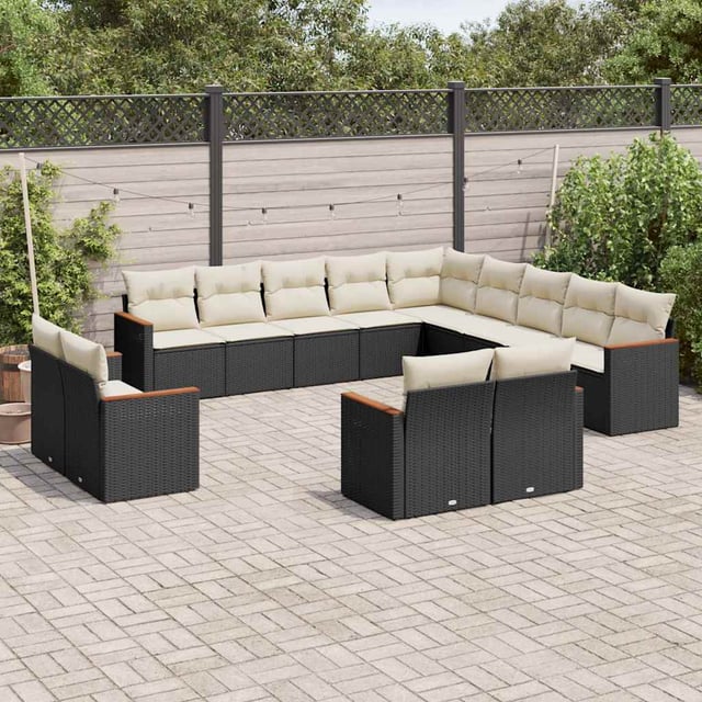 vidaXL Set Divani da Giardino 13pz con Cuscini Nero in Polyrattan