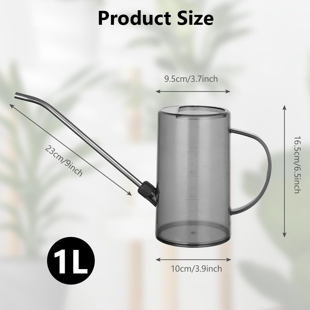 Arrosoir 35oz/1L à Long Bec en Plastique - Mini Arrosoir de Jardin pour Plantes d'Intérieur et d'Extérieur, Succulentes, Fleurs (Gris) - 2