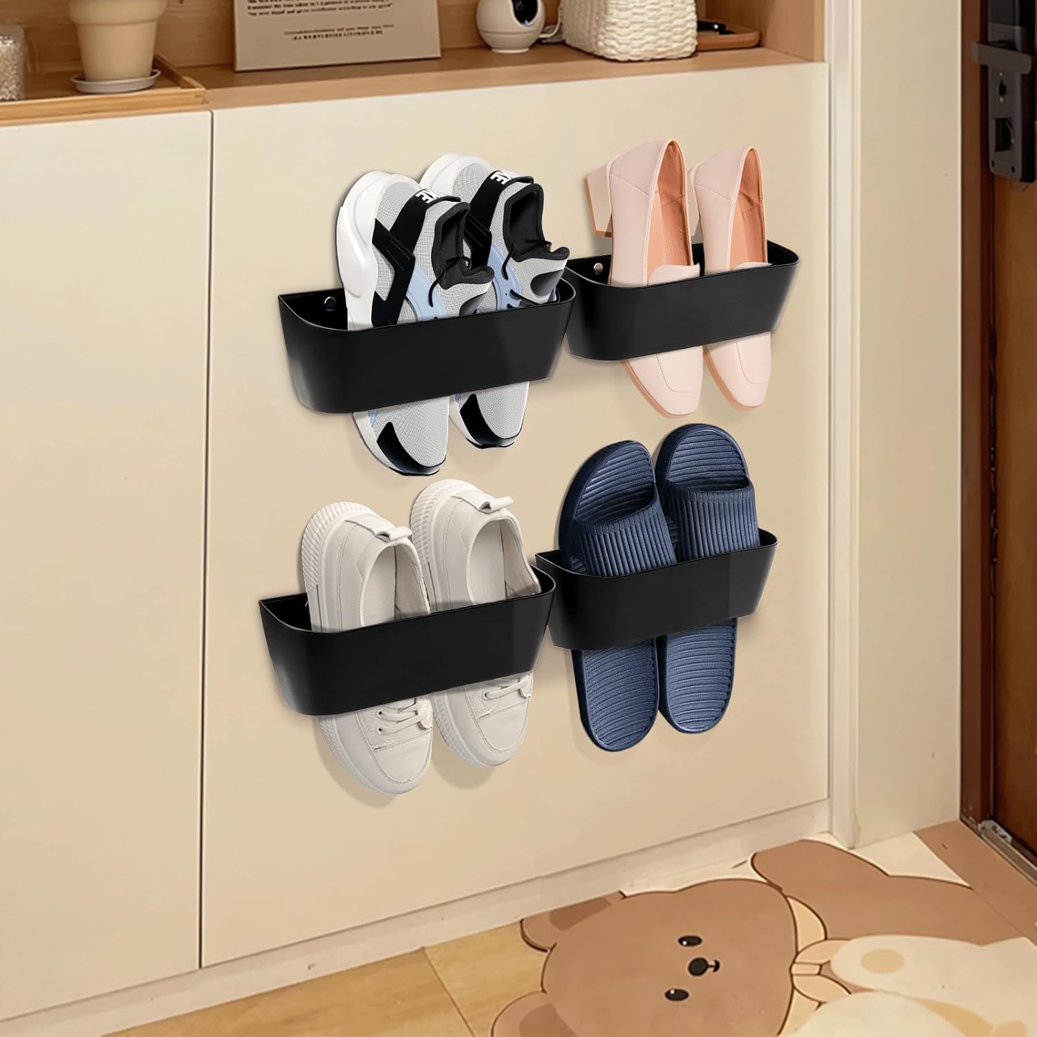 Wieszak na buty montowany na ścianie, wisząca półka na buty, plastikowy uchwyt na buty, nie wymaga wiercenia, do kampera (4 sztuki)