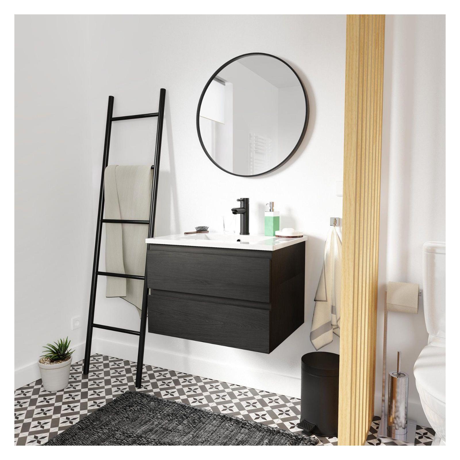 Ensemble simple vasque SORRENTO 60cm avec plan céramique et robinet noir - 7