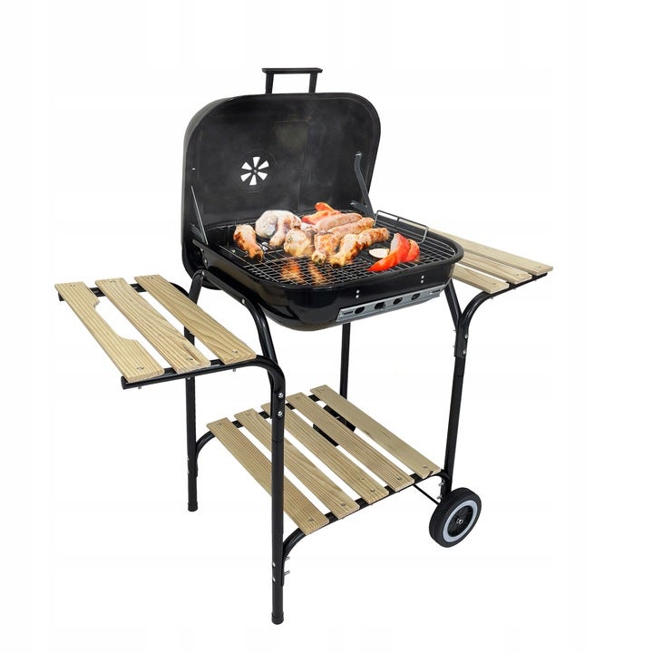 Grill ogrodowy węglowy przenośny z 3 półkami pokrywa + 4 x mata BBQ 1013