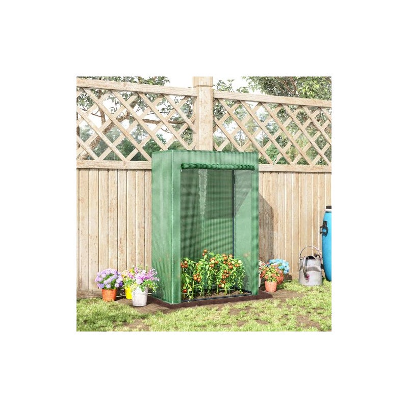 Szklarnia z rolowanymi drzwiami 100x50x150 cm, wykonana ze stali i zielonego plastiku, do pielęgnacji i uprawy roślin