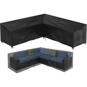 Turtle Life Housse de canapé de jardin en forme de V - Imperméable - Pour salon d'angle - Noir - 228 cm x 86 cm x 86 cm