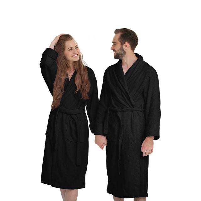 ACCAPPATOIO IN SPUGNA 100% COTONE CON CAPPUCCIO-UOMO E DONNA-TAGLIA XL NERO