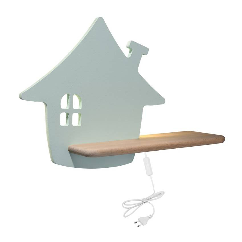 Kinkiet House jasne drewno z zielonym LED 4W 4000K 200lm wym: 26 x 35 x 12 cm metal IP20 Candellux