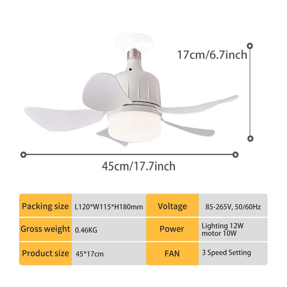 Ventilateur de plafond LED avec télécommande et éclairage | Ventilateur de chambre 23 W | 3 vitesses, 3 modes d'éclairage | Culot E27 |85-265 V - 5