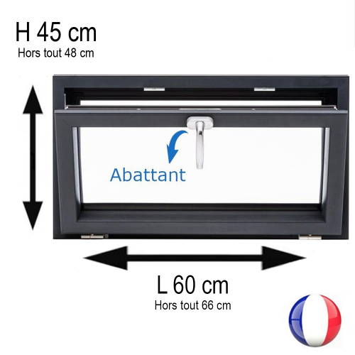 Fenêtre PVC abattant 1 vantail anthracite H 45 x L 60 cm avec poignée pour pose en neuf