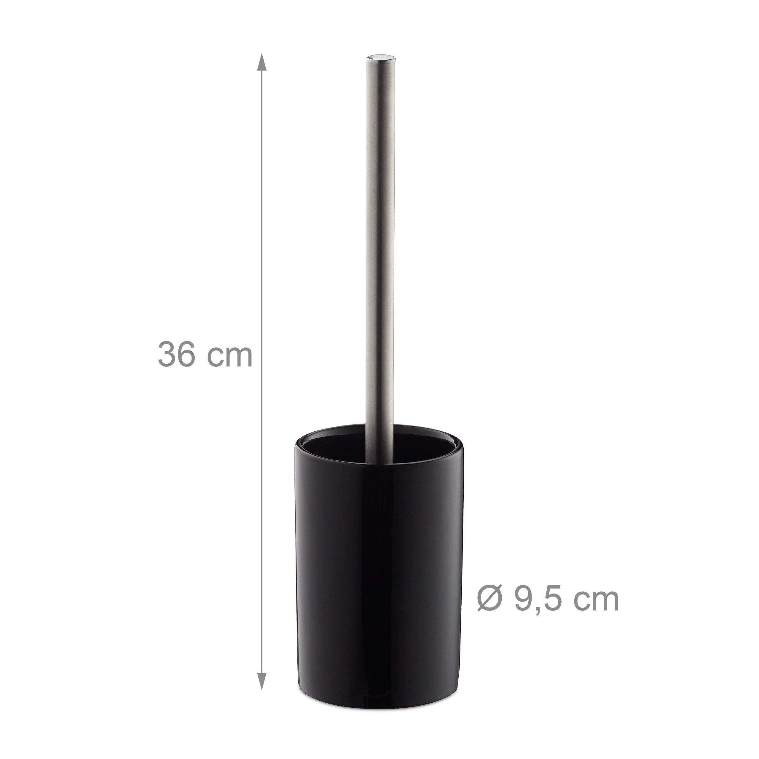 2x Porte brosses WC céramique avec brosse WC et tête changeable poignée en métal rond 36 cm, noir - 4