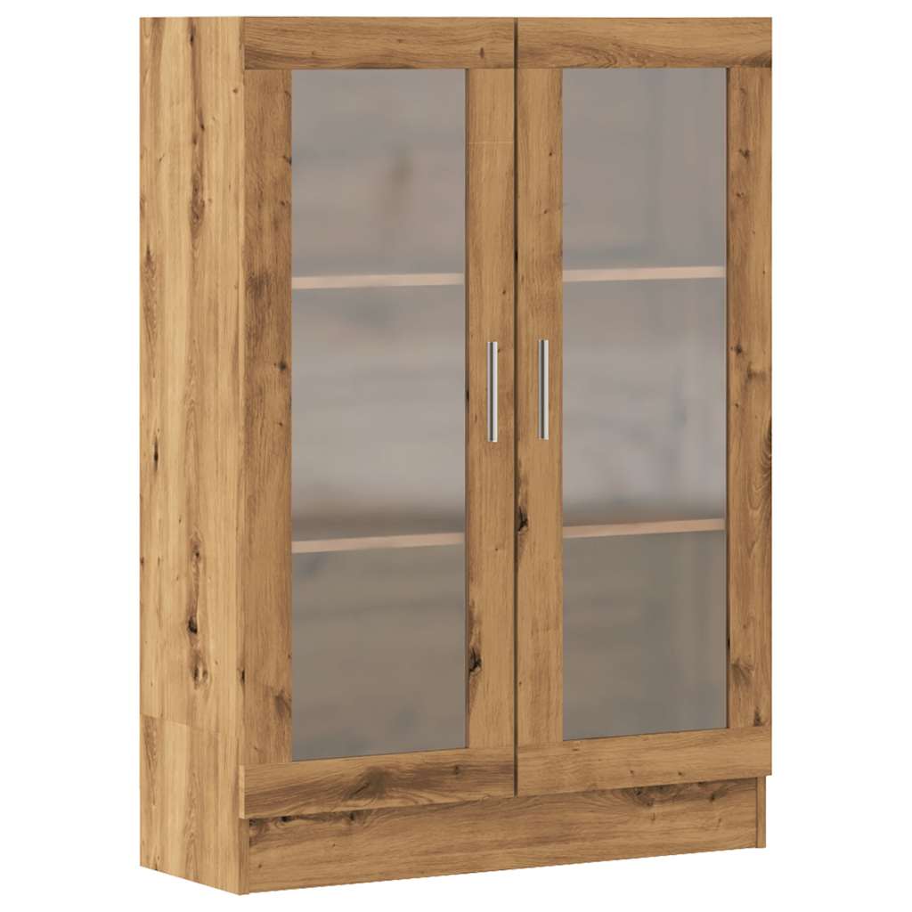 Armoire Vitrine En Chêne Fumé - Dimensions 82,5x30,5x115 Cm - En Bois D'ingénierie