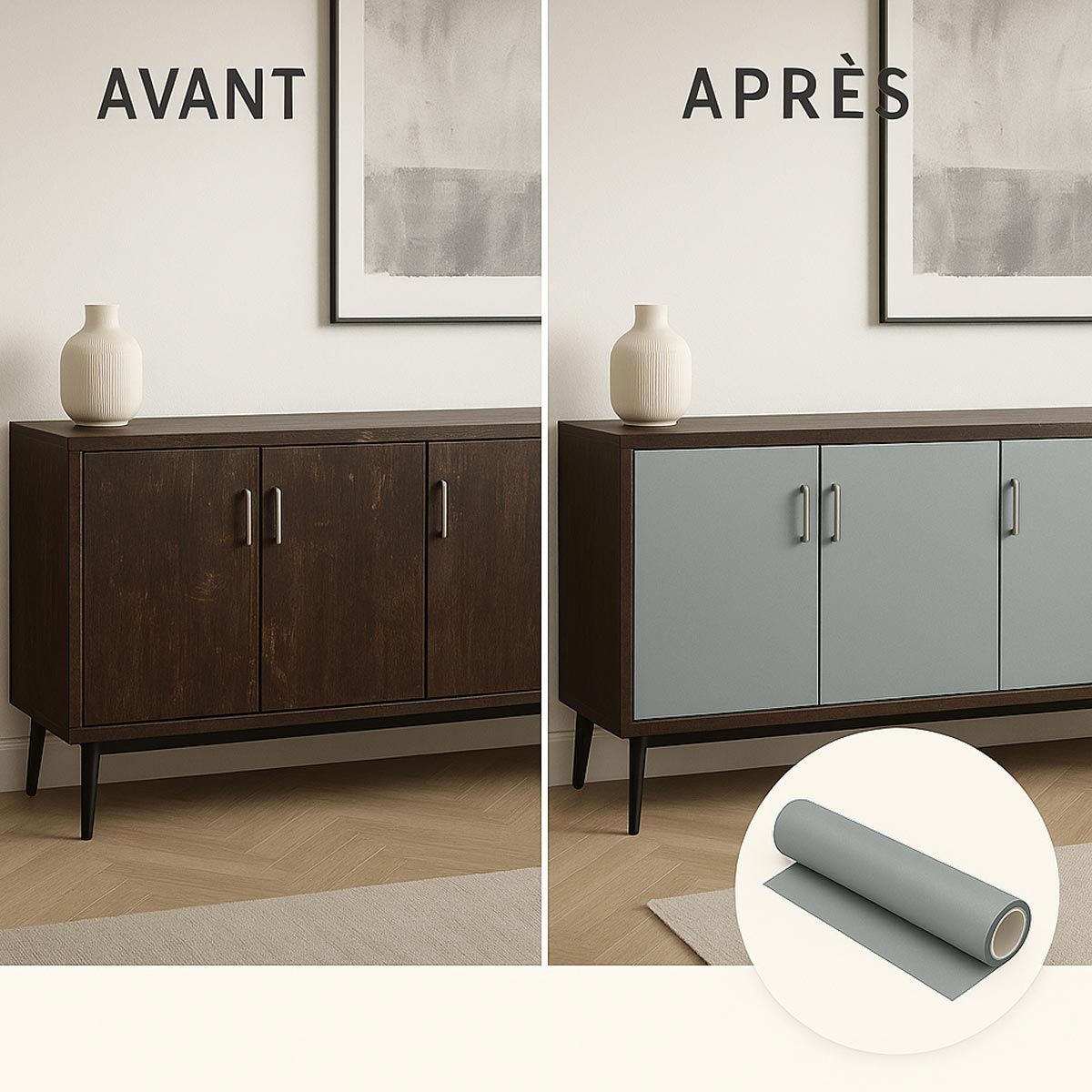 Rollo de vinilo adhesivo impermeable por metro - Adhesivo lavable para cocina, muebles, armarios, puertas - 60cmx1m - Paloma gris - 3