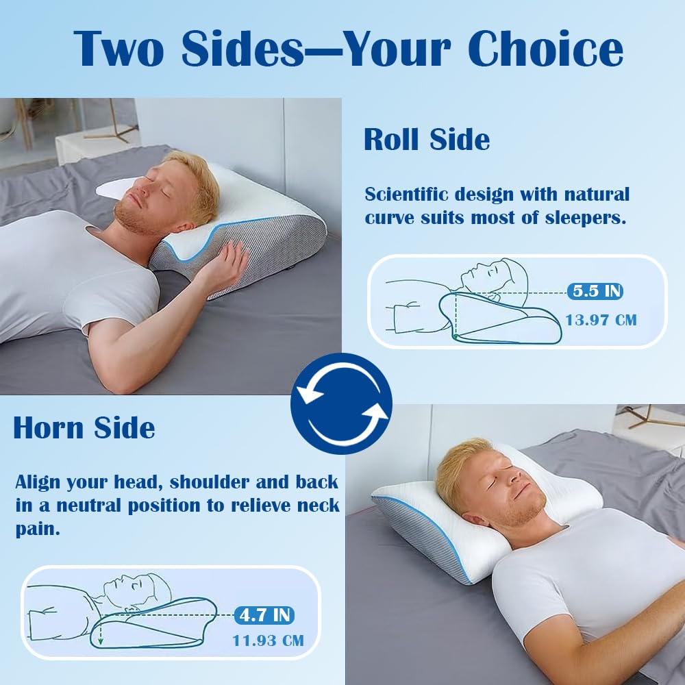 Oreiller apnée du sommeil, mousse à mémoire orthopédique, contour ergonomique, soutien côté, dos, ventral, réduit ronflement - Gris - 3