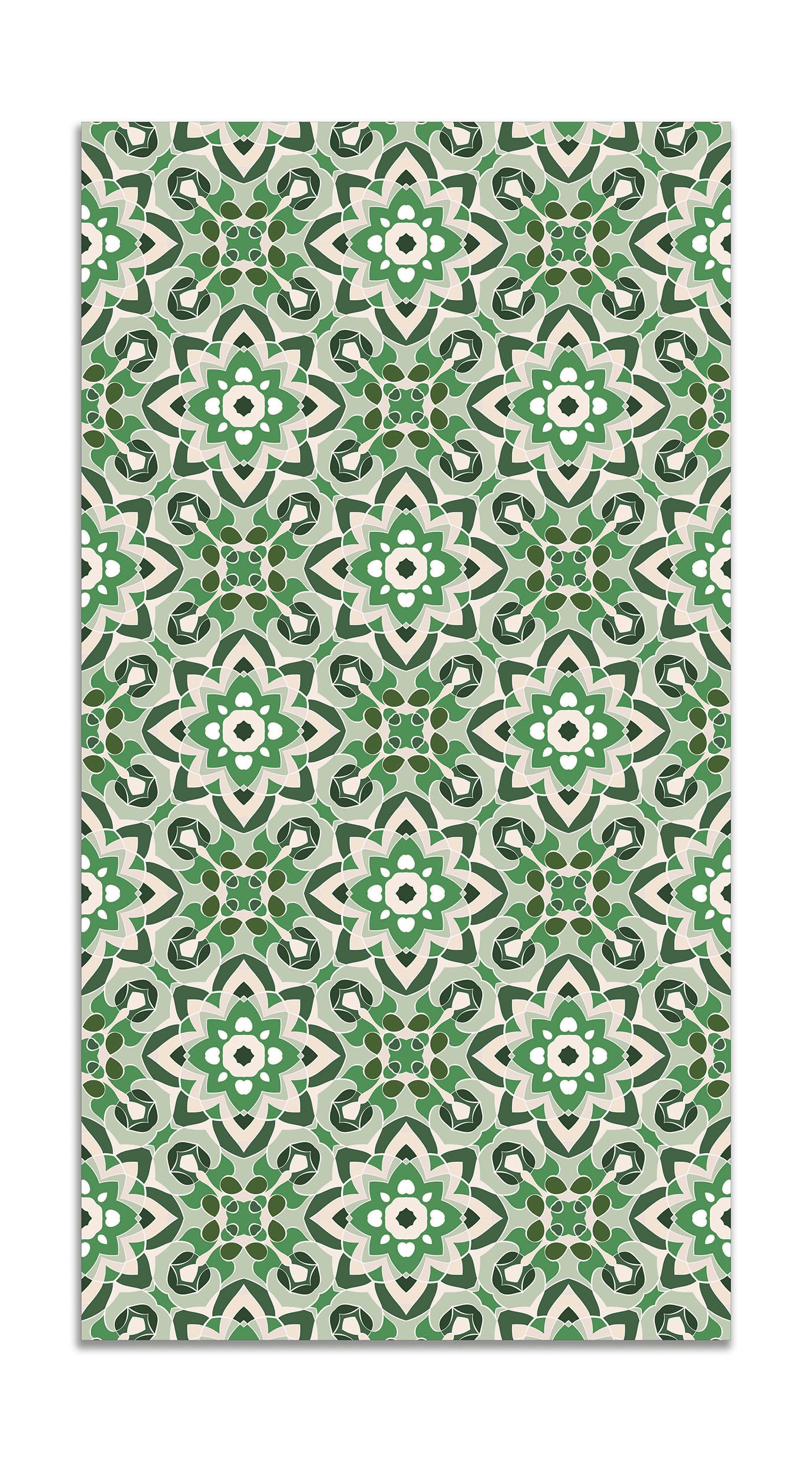 Panorama alfombra vinílica azulejo oriental floreada verde 300x200 cm - alfombra cocina vinilo - alfombra salón antideslizante