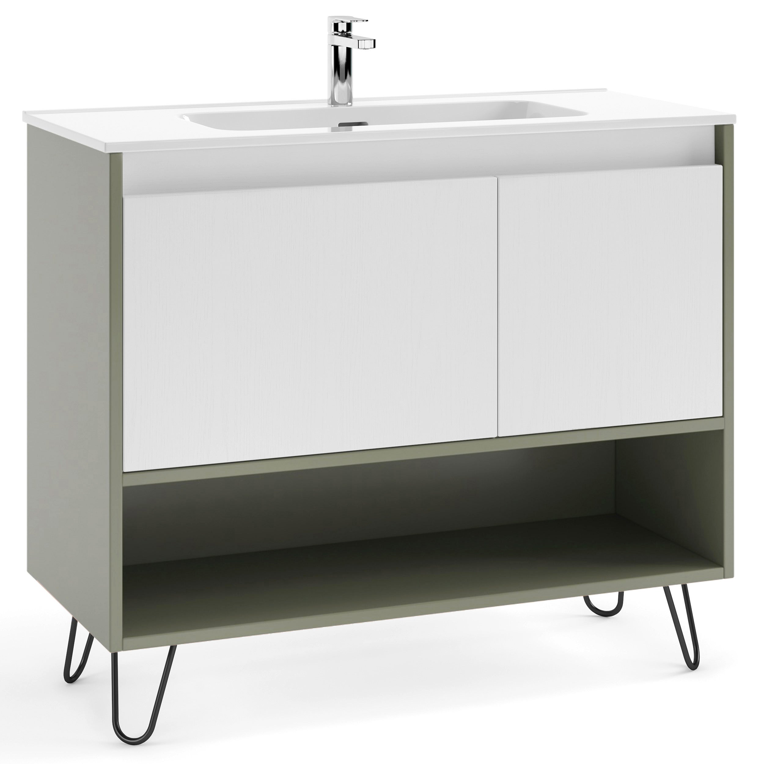 Meuble-lavabo Suspendu Mural 16 Pouces - Gris Moderne, Porte à Fermeture Douce, Bonde Et Siphon Inclus