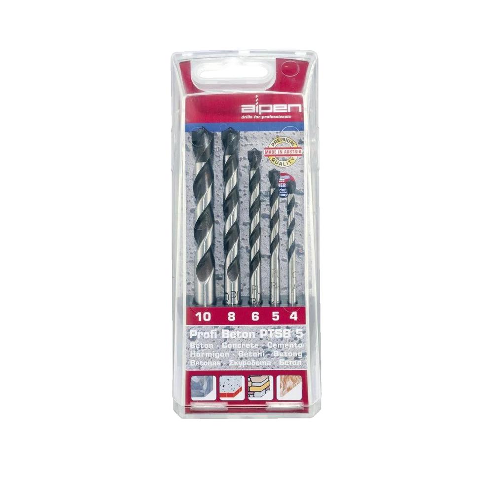 Zestaw wierteł Alpen PROFI do betonu i kamienia 4-10 mm 5 sztuk