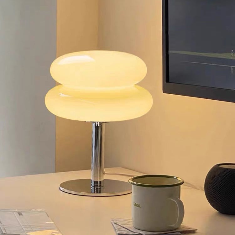 Lampe de table LED, lumière d'ambiance rétro en verre, jolie lampe de table, lampe de chevet USB (crème) - 8