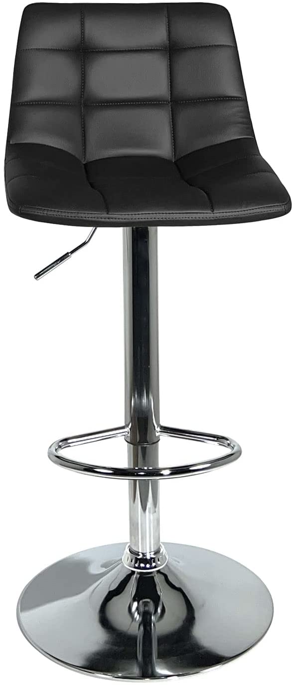 Lot 2 tabourets de bar design, siège simili cuir matelassé avec dossier, pivotant, hauteur réglable, pied chrome SID (noir) - 2