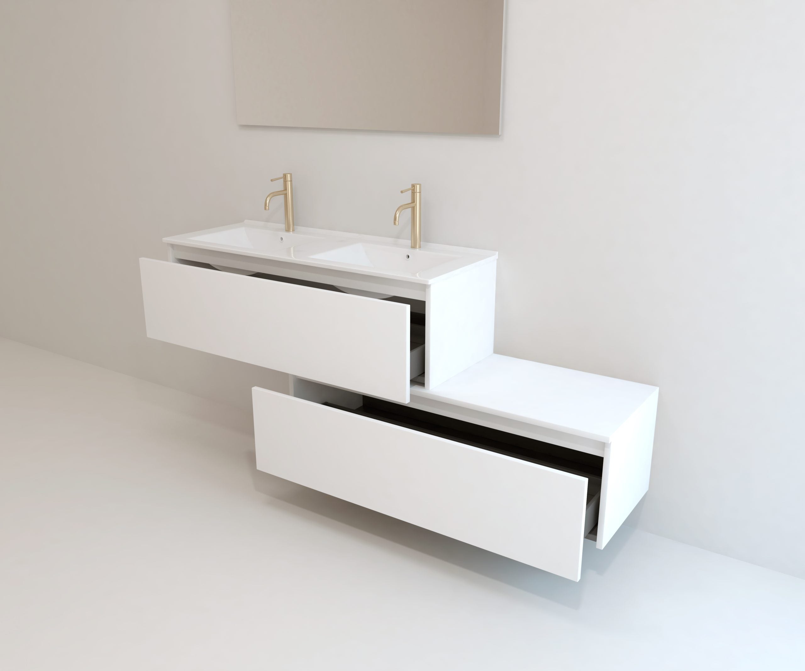 Meuble de salle de bain Mapau avec double vasque et miroir LED, blanc DIJON, 120 cm - 5