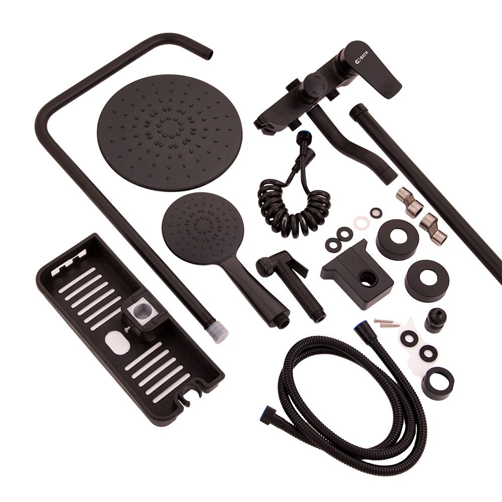 Ensemble de douche en laiton / zinc - Acier inoxydable - ABS, noir, eau chaude-froide, levier unique [QLI-FA-3002] - 5