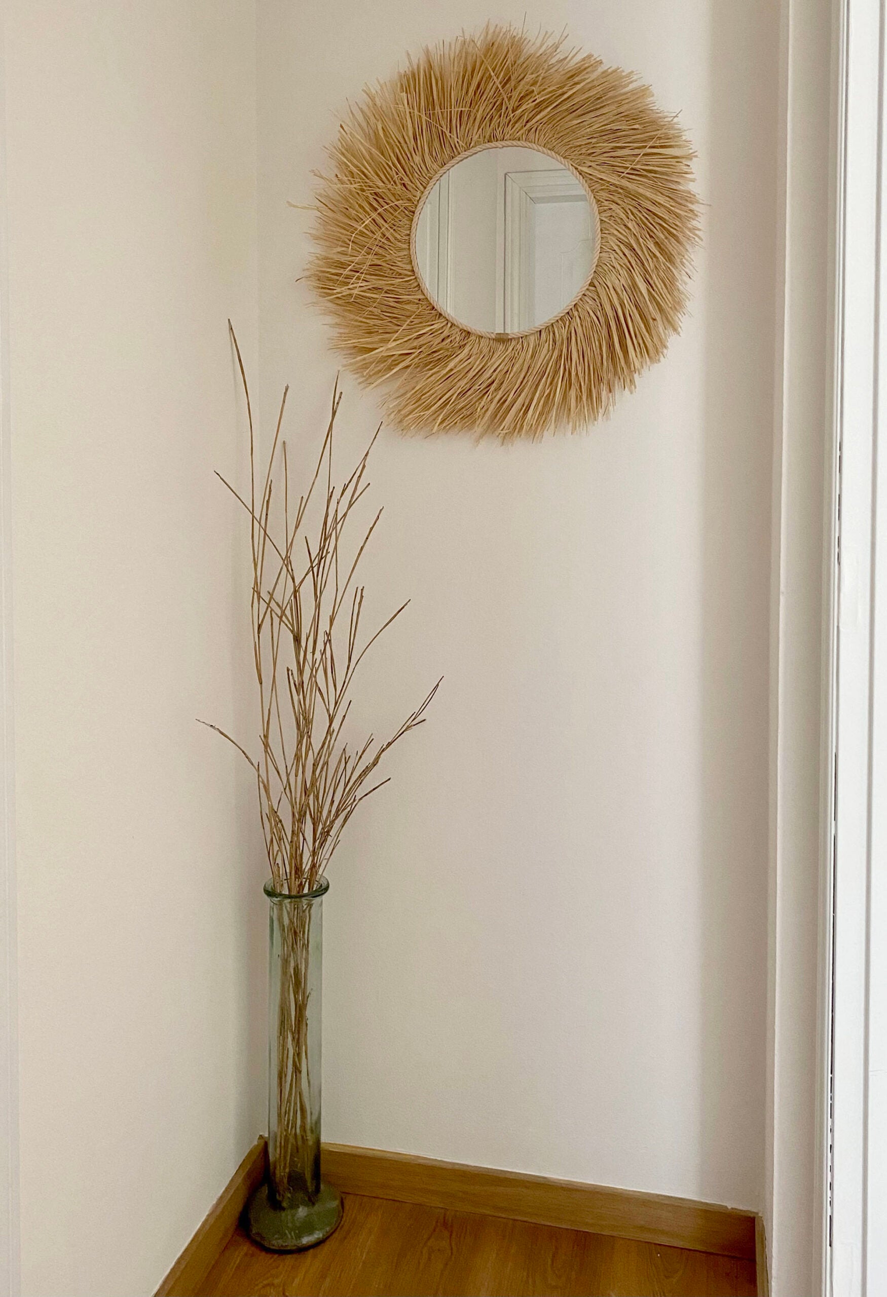 Specchio decorativo da parete in rafia naturale e fibre naturali, vimini - MIRROR RAFFIA TURNED 60cm - 3