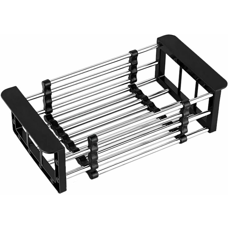 Koszyk do odsączania - ociekacz do zlewu - teleskopowy ociekacz ze stali nierdzewnej - do odsączania owoców i warzyw - czarny