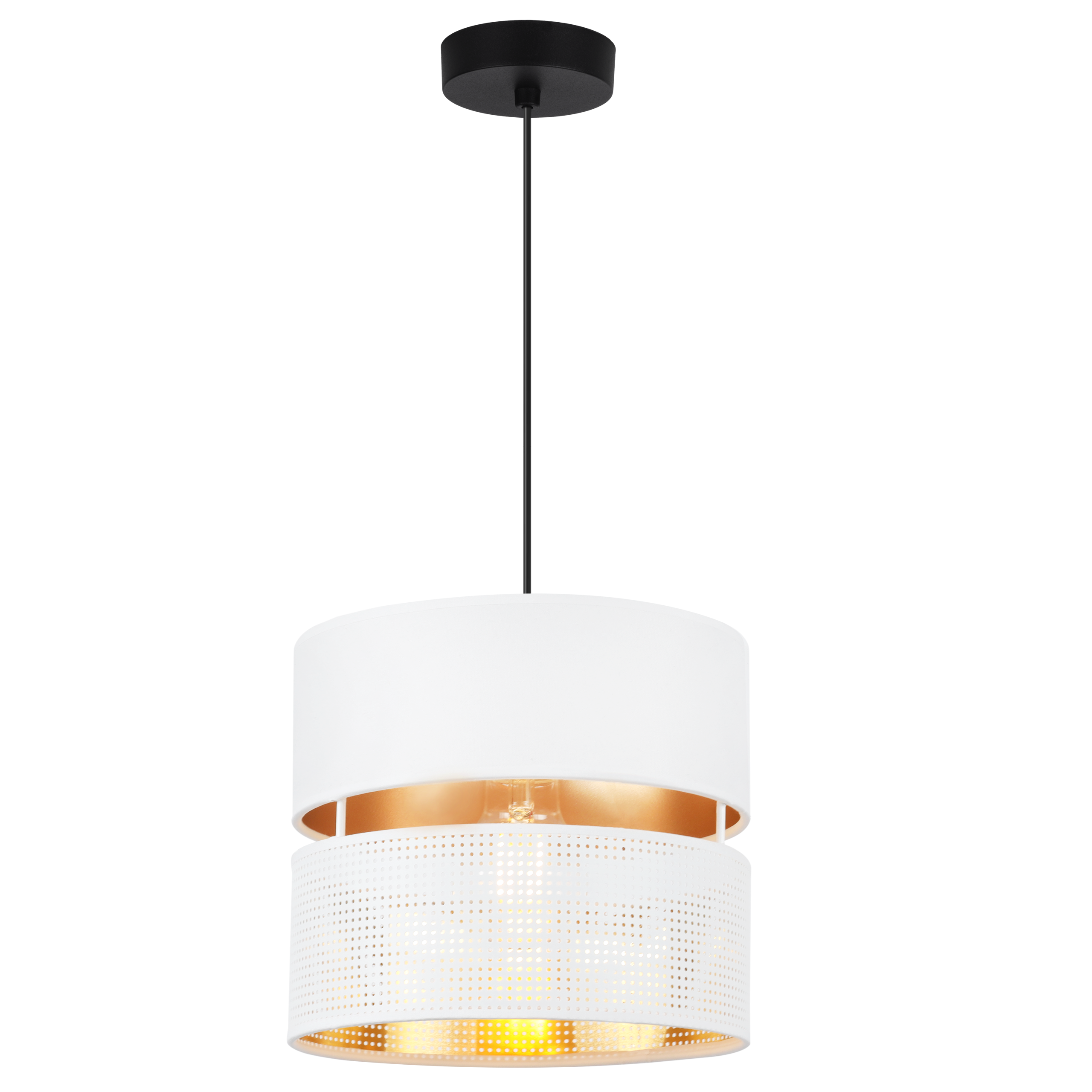 Lampa sufitowa wisząca Asti Duo czarny 1xE27 abażur okrągły tuba 20cm biały/złoty Light Home LH