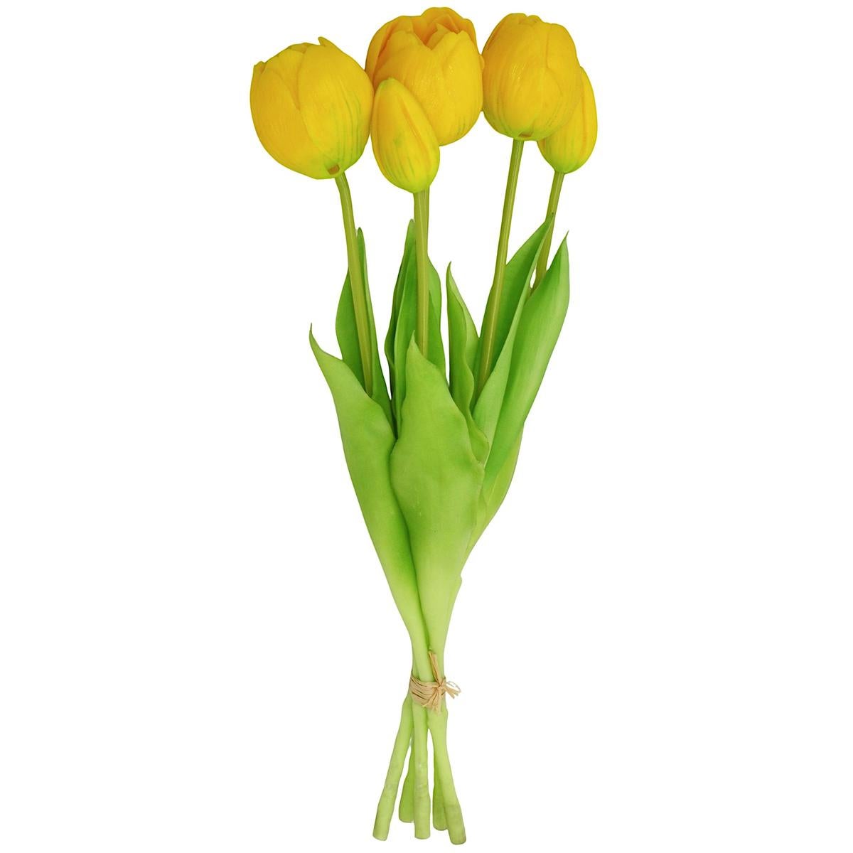 Sztuczny bukiet tulipanów piwoniowych żółtych 39 cm - kwiaty dekoracyjne do wazonu 5 sztuk