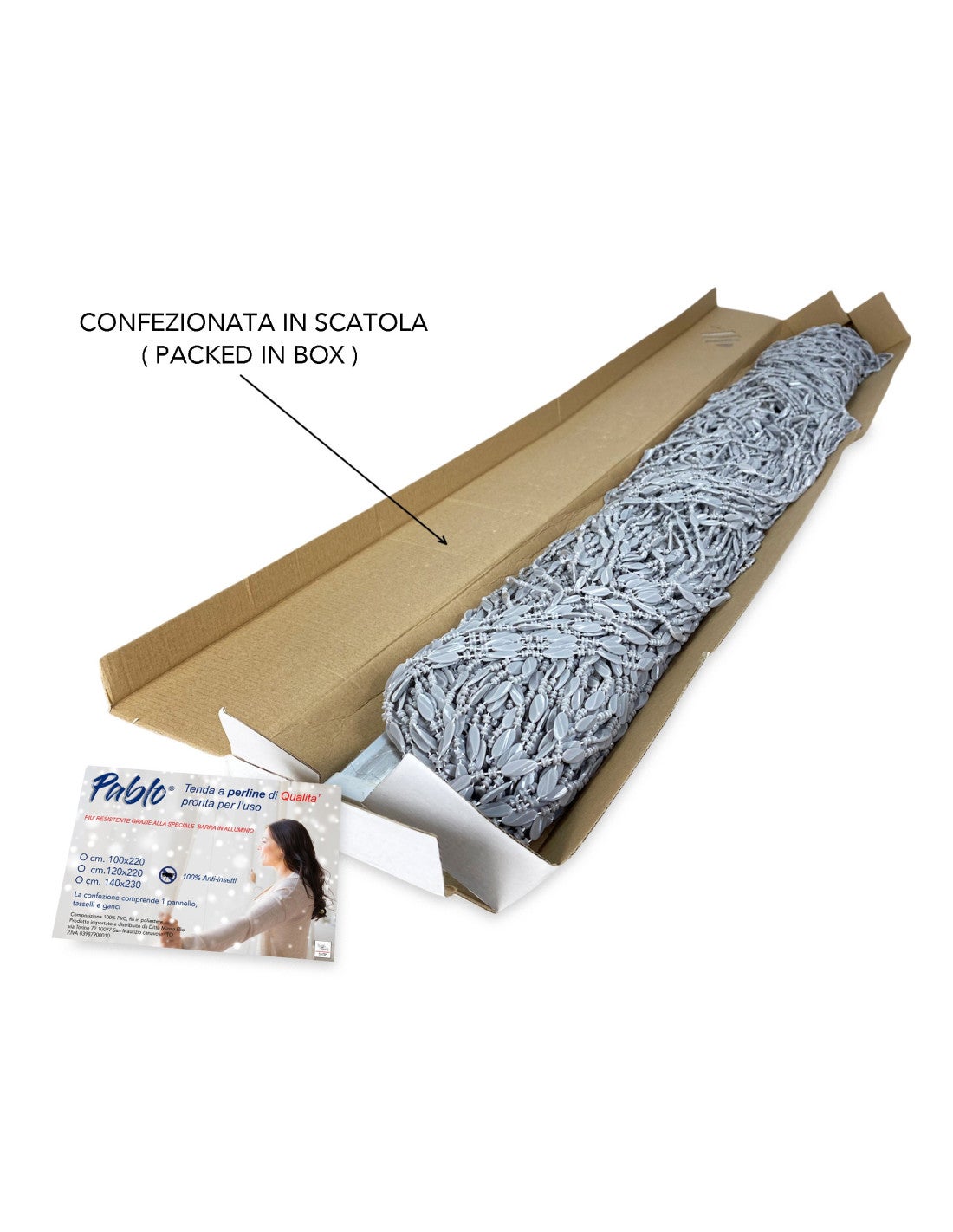 PABLO TENT © avec perles anti-moustiques GRIS en PVC anti-bruit avec tige METAL Cm. 120x220 - 3