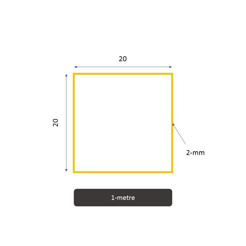 Tube Carré En Aluminium 20x20x2 Mm – Longueur 1000 Mm – EN AW-6060 T66 – Profilé Brut De Laminage