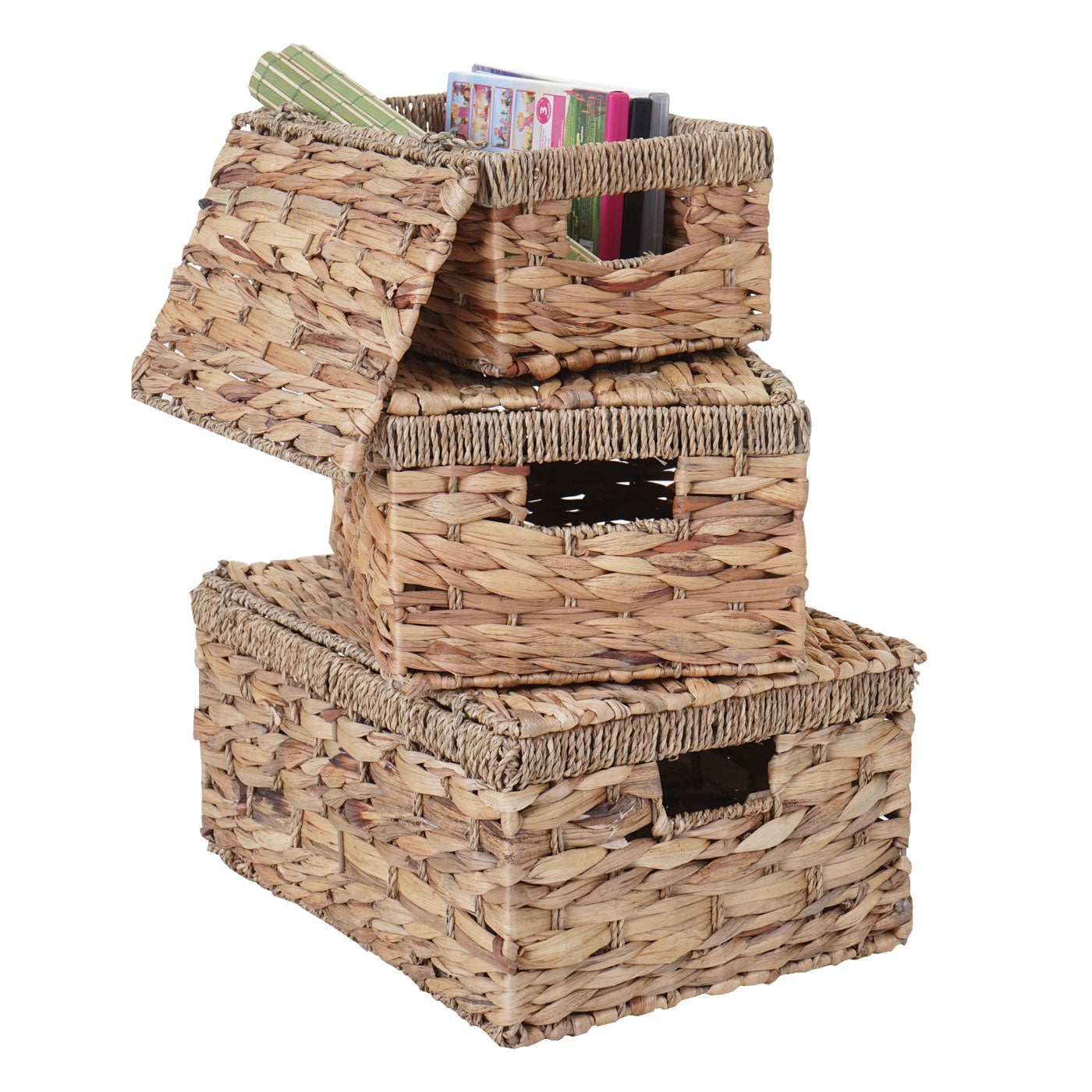 4 Paniers De Rangement En Tissu Naturel - 31x31x31cm - Pour Vêtements, Jouets, Magazines - Design Jacinthe D'eau