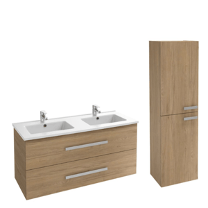 Meuble double vasque 120 cm JACOB DELAFON Ola up + colonne de salle de bain chêne