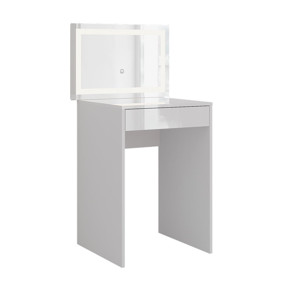 Vicco Stół toaletowy Sherry, Biały/biały wysoki połysk, 51.4 cm z lustrem LED