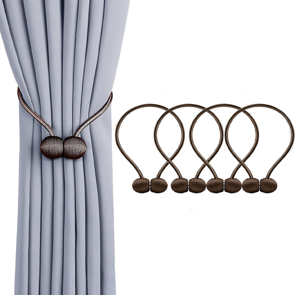 Magnetyczne opaski do zasłon – 2 pary – poliester – 40 cm – brązowe