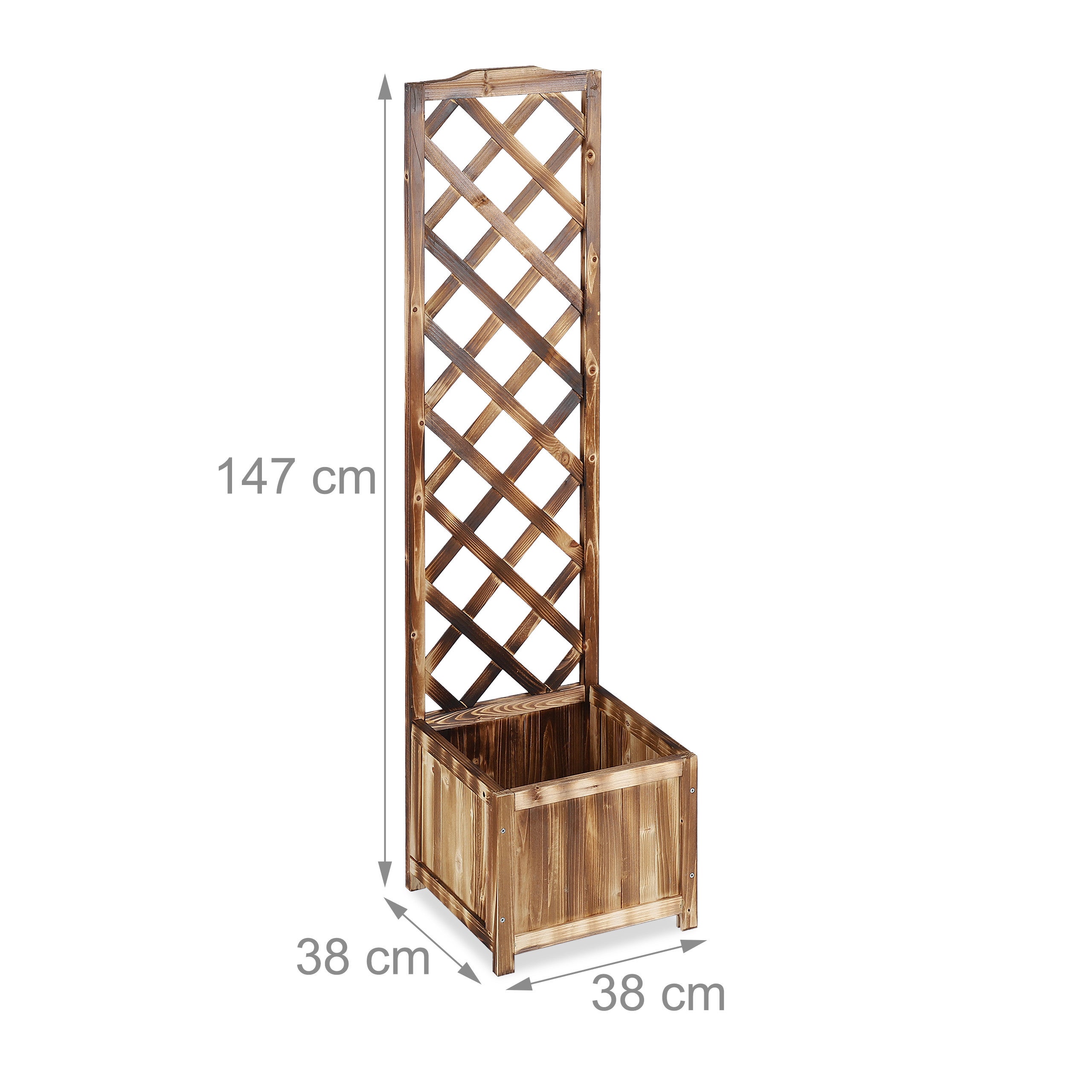 Jardinière avec treillis espalier Tuteur plantes grimpantes bac à fleurs en bois lierre rose 25L, 147 cm, Relaxdays - 4