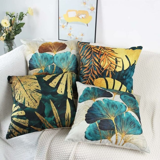 Wyooxoo Set Di 4 Federe Per Cuscini 45x45 Cm - Motivo Casa Colonica In Lino, Con Cerniera