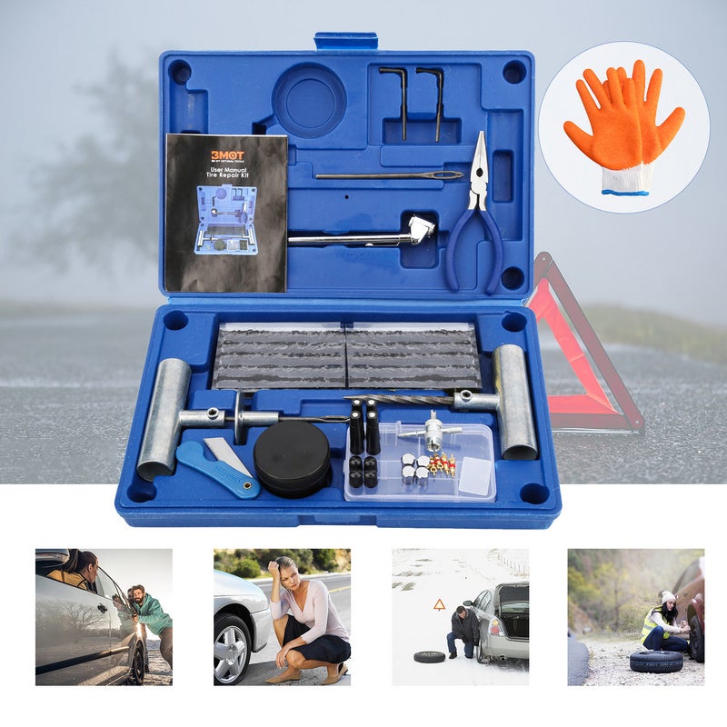 Kit De Réparation Pneu 62 Pièces Avec Manomètre - Pour Voiture, Moto, Vélo, Camion