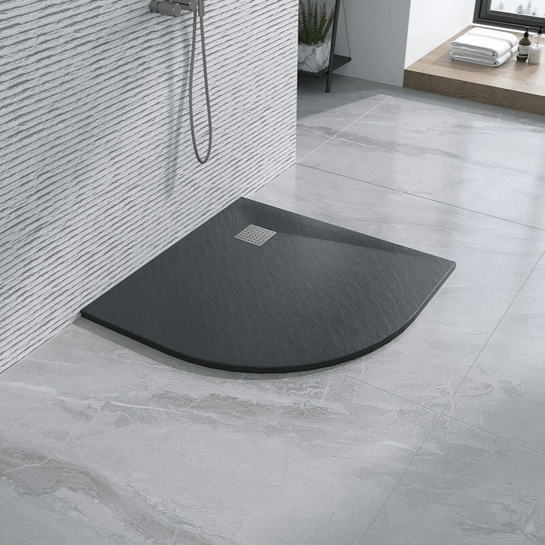 PółokrągłyBrodzik Vulcano Line Slim w kolorze antracytowym, 100x100 cm, z żywicy syntetycznej i proszku marmurowego, z wolnym odpływem - FRASCIO