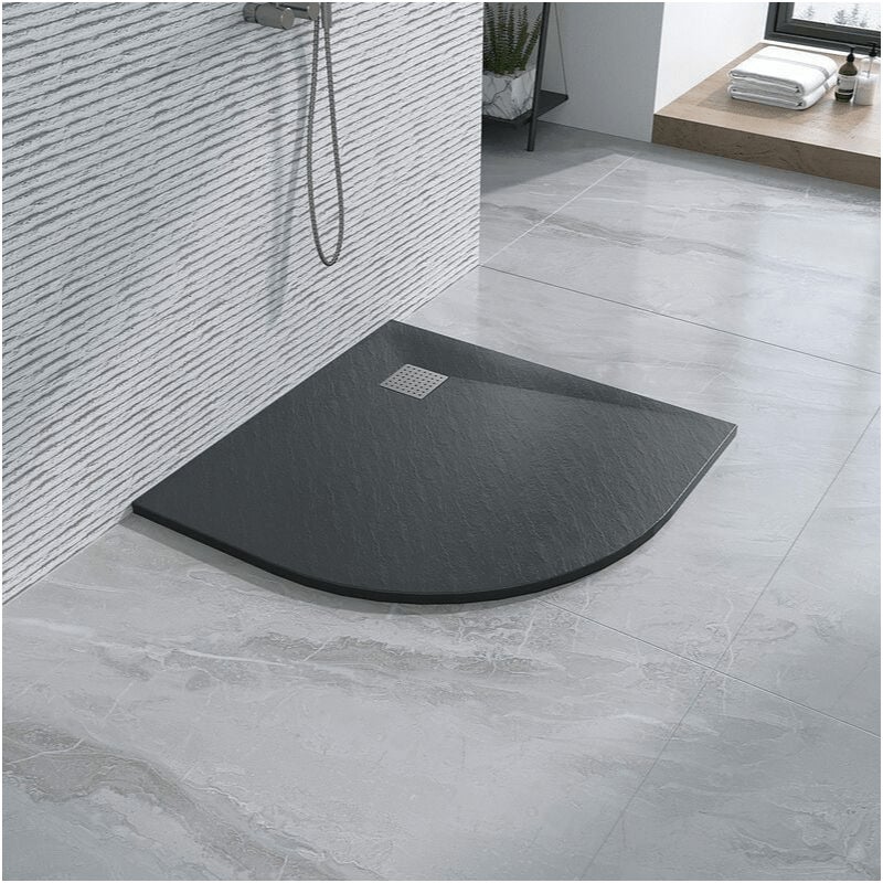 PółokrągłyBrodzik Vulcano Line Slim w kolorze antracytowym, 100x100 cm, z żywicy syntetycznej i proszku marmurowego, z wolnym odpływem - FRASCIO