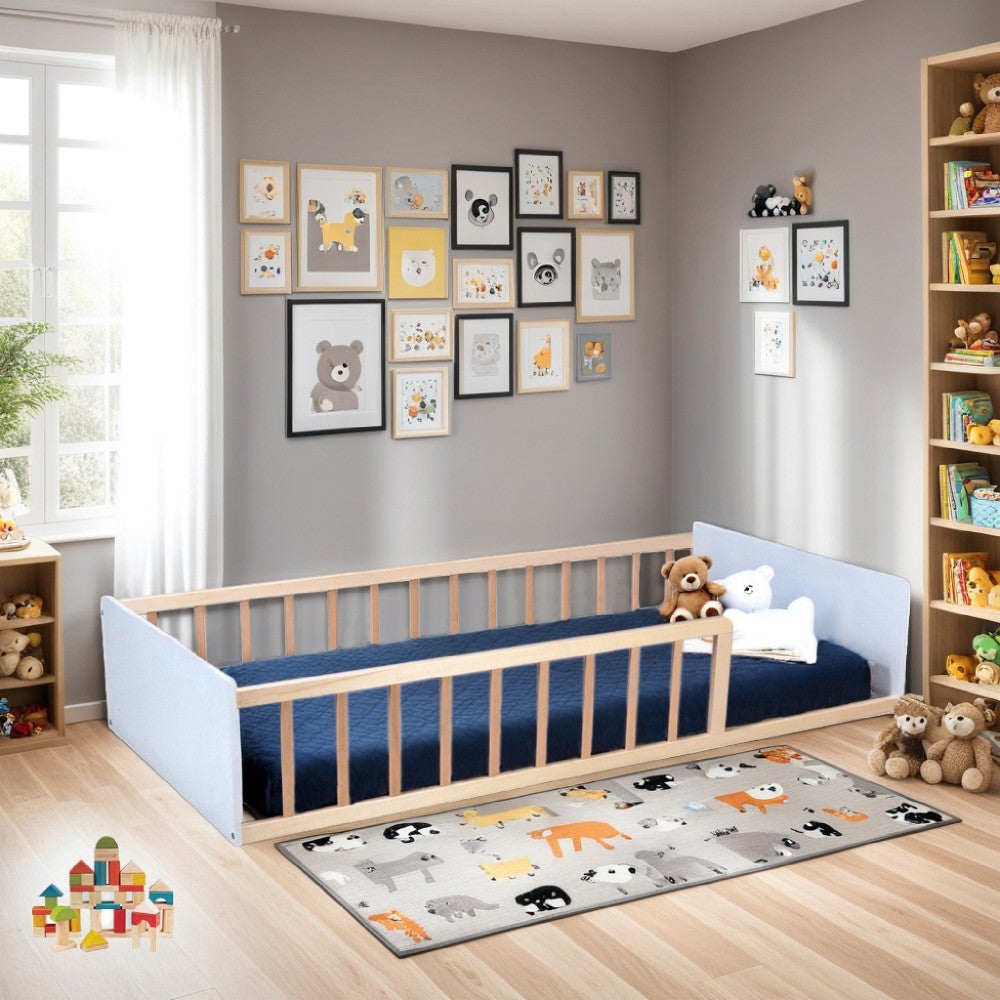 LIT 90x190 PILOU avec sommier et matelas / Blanc et Bois clair - 5