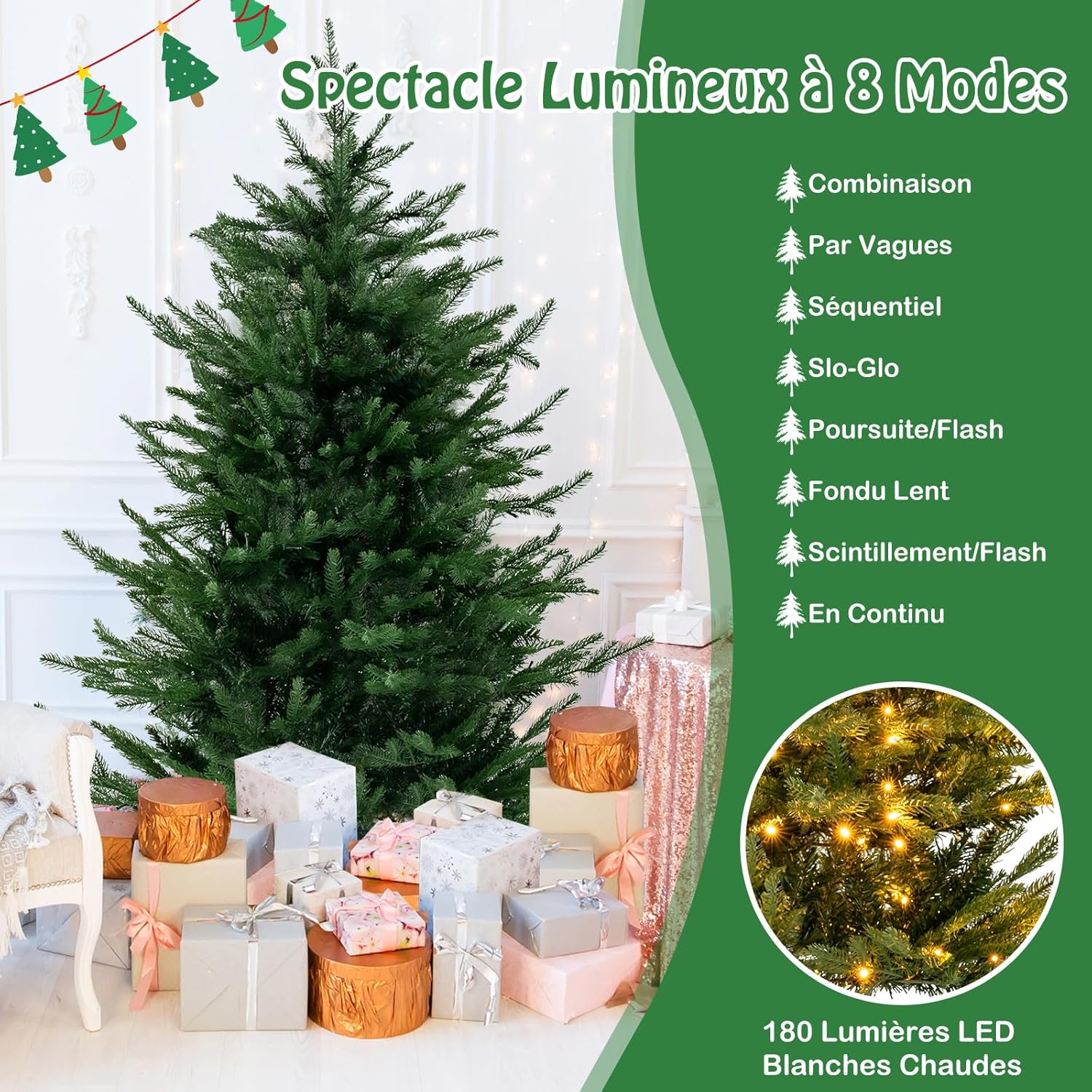 Świąteczna choinka świetlna, choinka bożonarodzeniowa LED z 8 trybami świecenia, sklep (137 cm) - 3