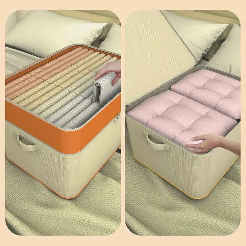 Set di 2 grandi scatole di stoccaggio con coperchio - Doppio strato - Per vestiti, piumini e altro, 70 x 50 x 40 cm - 6