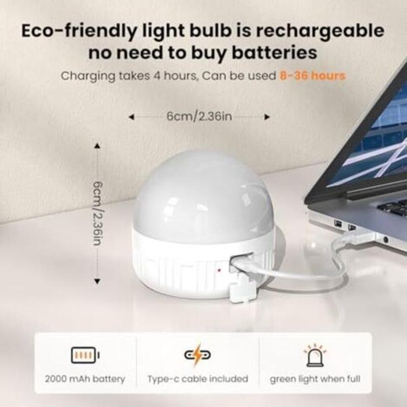 Ampoule rechargeable USB-C avec télécommande, 3 couleurs, culot E26, intensité variable, fonctionne sur piles, fonction minuterie, lot de 2 - 3